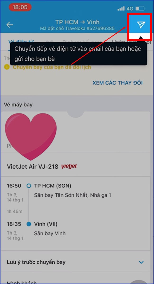 Bước 3: Chọn v&agrave;o biểu tượng m&aacute;y bay giấy