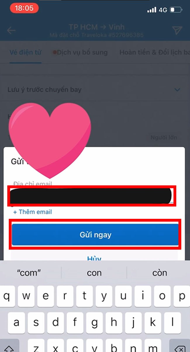 Bước 5: Nhập địa chỉ email v&agrave; nhấn Gửi ngay