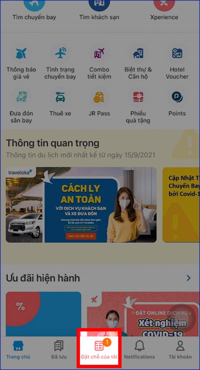 Bước 1: Chọn Đặt chỗ của t&ocirc;i