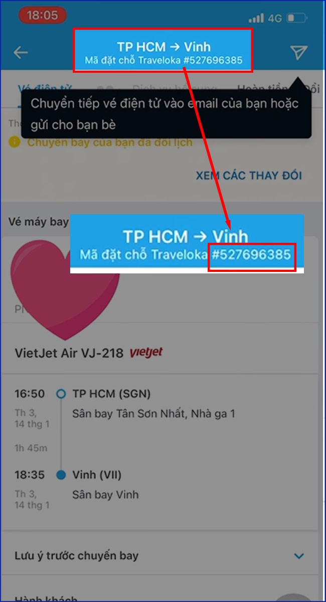 Bước 3: Xem m&atilde; đặt chỗ ở tr&ecirc;n c&ugrave;ng m&agrave;n h&igrave;nh