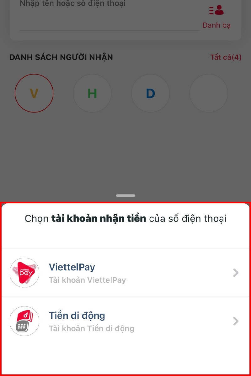 Cách chuyển tiền Viettel Money đến số điện thoại bước 3