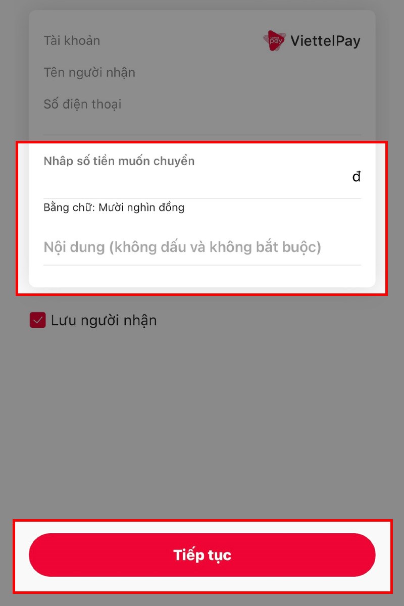 Cách chuyển tiền Viettel Money đến số điện thoại bước 4