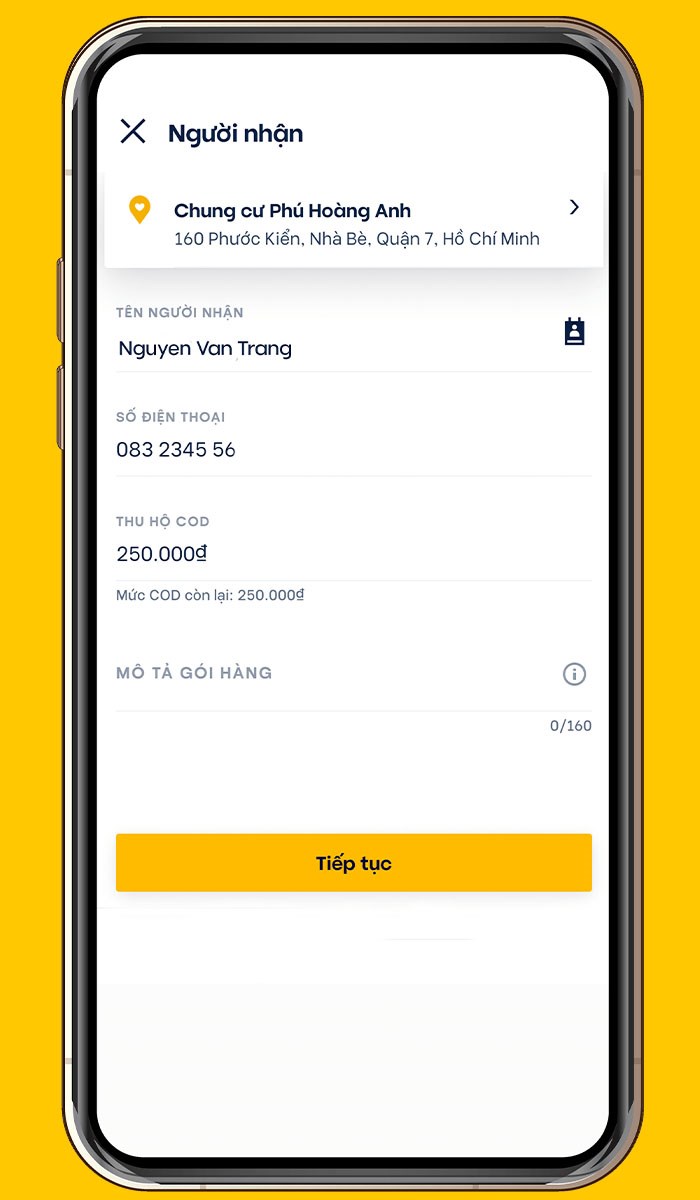 Bước 3: Nhập th&ocirc;ng tin người nhận
