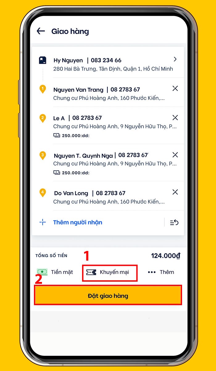 Bước 4: Chọn m&atilde; khuyến m&atilde;i v&agrave; nhấn Đặt giao h&agrave;ng