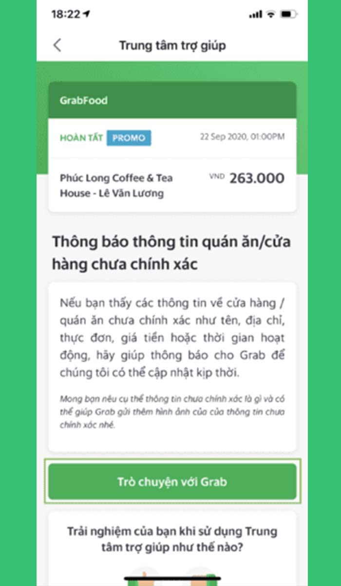 Bước 3: Chọn Trò chuyện với Grab