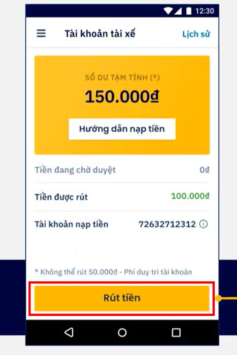 Bước 1: Trong app BeDriver, nhấn Rút tiền