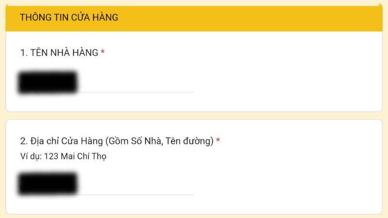 Điền đầy đủ thông tin về cửa hàng