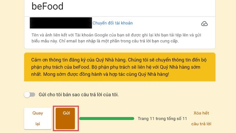 Gửi yêu cầu đến beFood