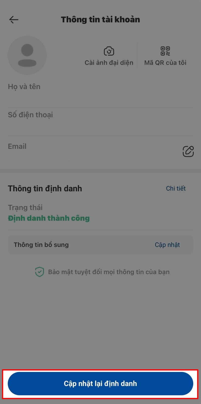 Sửa th&ocirc;ng tin định danh VNPay bước 3