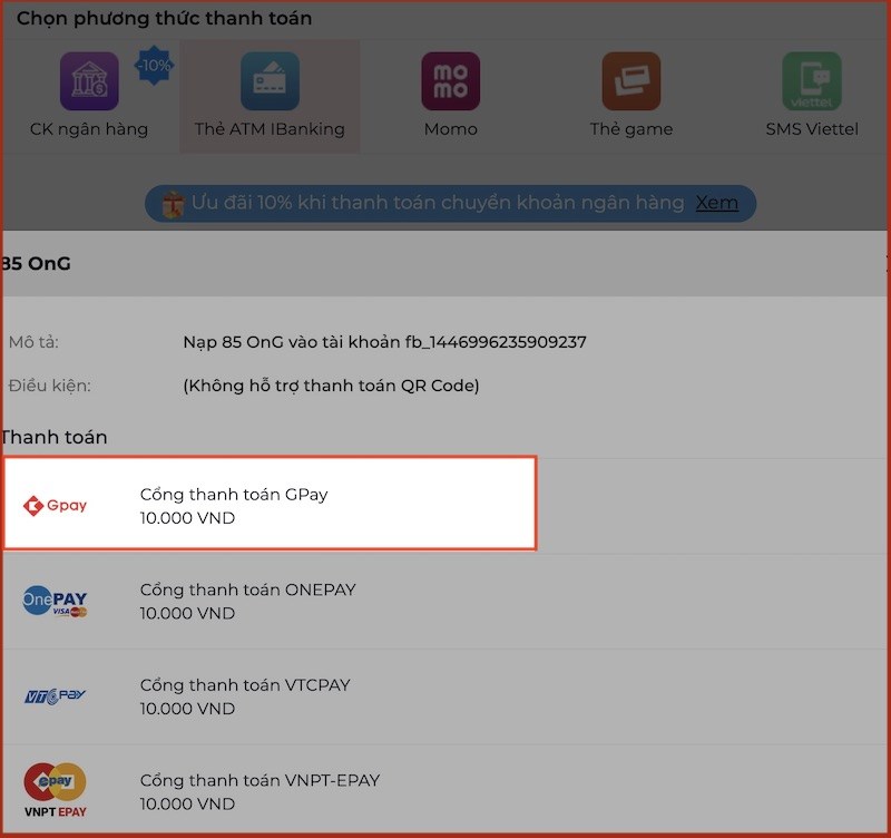 Chọn cổng thanh to&aacute;n 