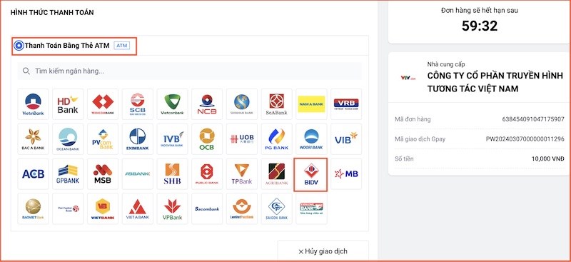 Chọn ng&acirc;n h&agrave;ng m&agrave; bạn đang sử dụng