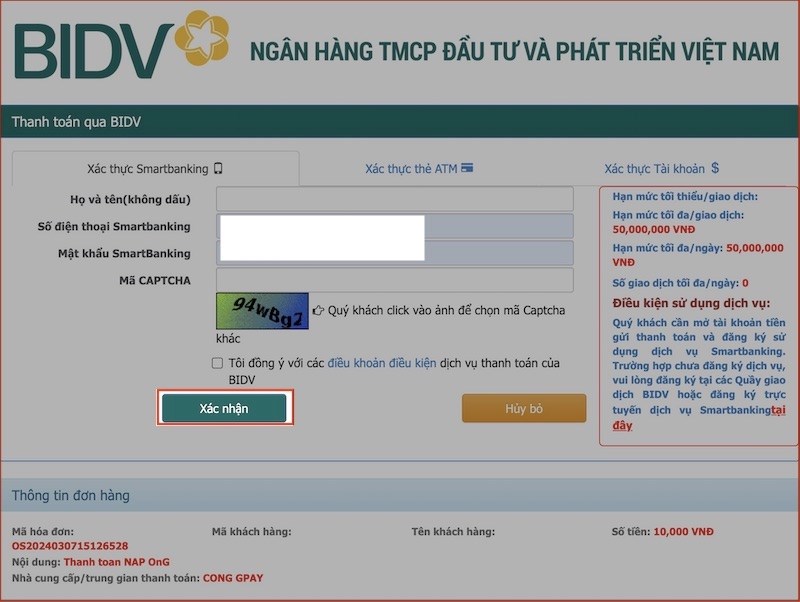 Nhập th&ocirc;ng tin cần thiết v&agrave; nhấn X&aacute;c nhận để ho&agrave;n tất 