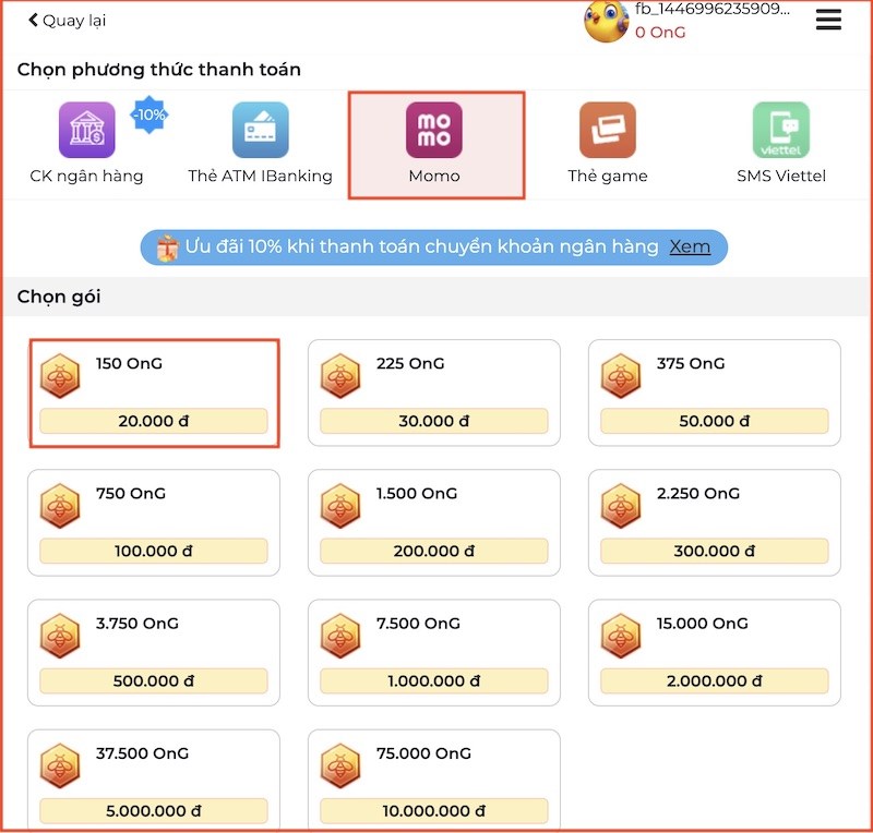 Chọn phương thức thanh to&aacute;n Momo