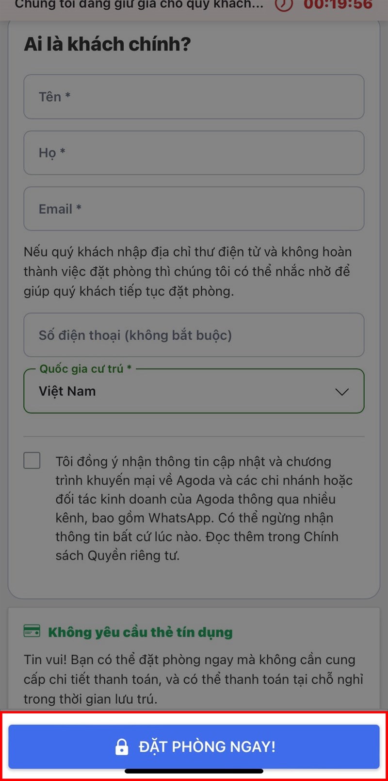 Cách đặt phòng trên agoda không cần thẻ tín dụng bước 8 Cách đặt phòng trên agoda không cần thẻ tín dụng bước 8