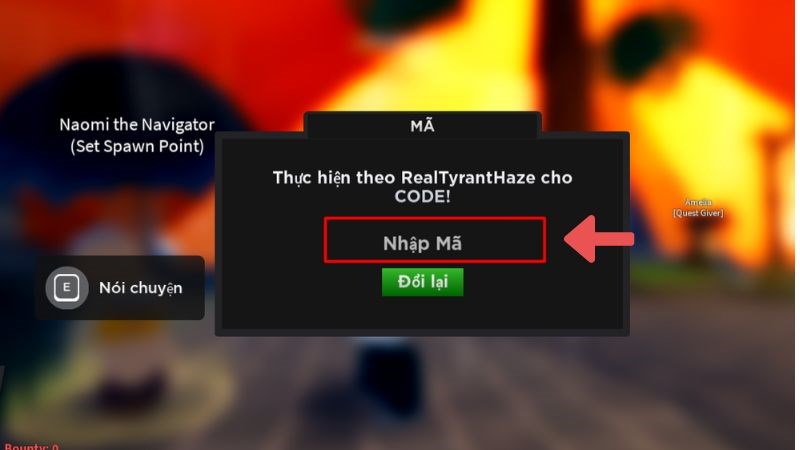 Nhập code vào ô trống