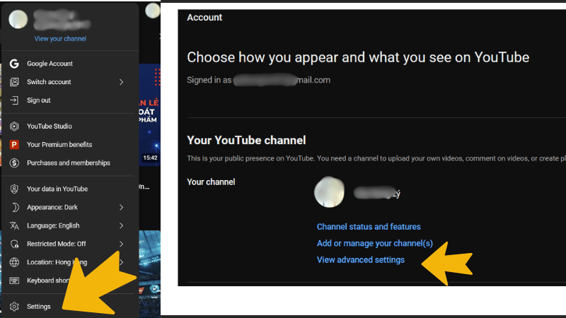 Vào cài đặt trong Youtube