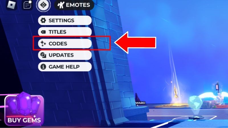 Bấm vào chữ CODES để mở giao diện nhập code