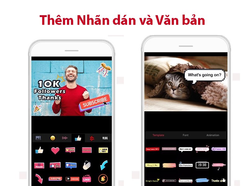 Kho nh&atilde;n d&aacute;n phong ph&uacute;, th&ecirc;m chữ v&agrave;o video.