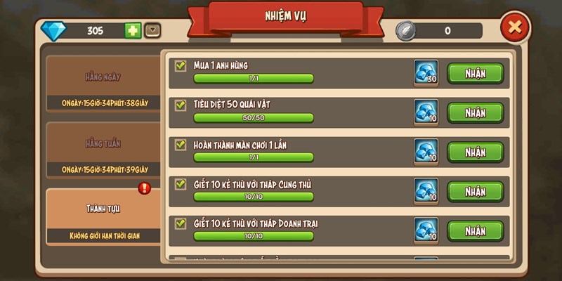 Hệ thống nhiệm vụ đa dạng