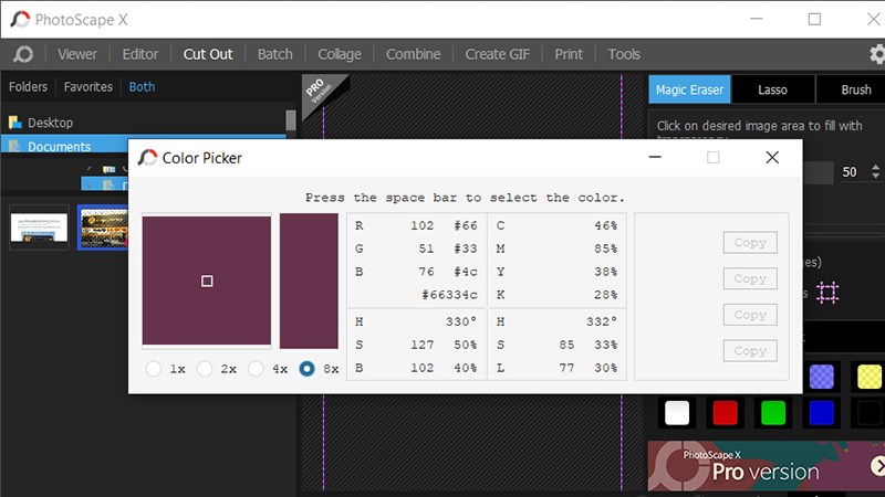 Phóng to hình ảnh, tìm kiếm và chọn màu