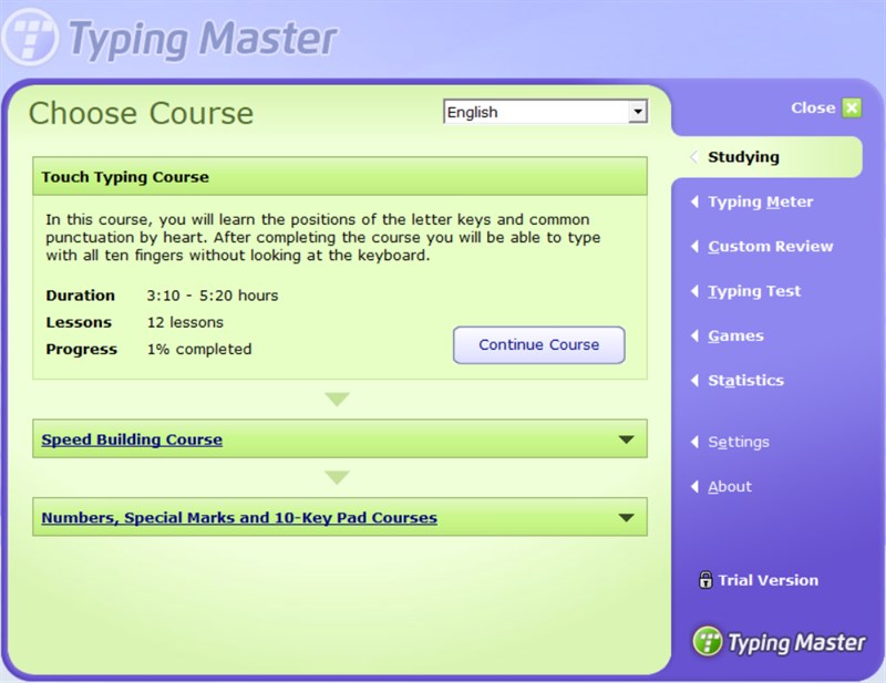 Mục Studying Typing Master