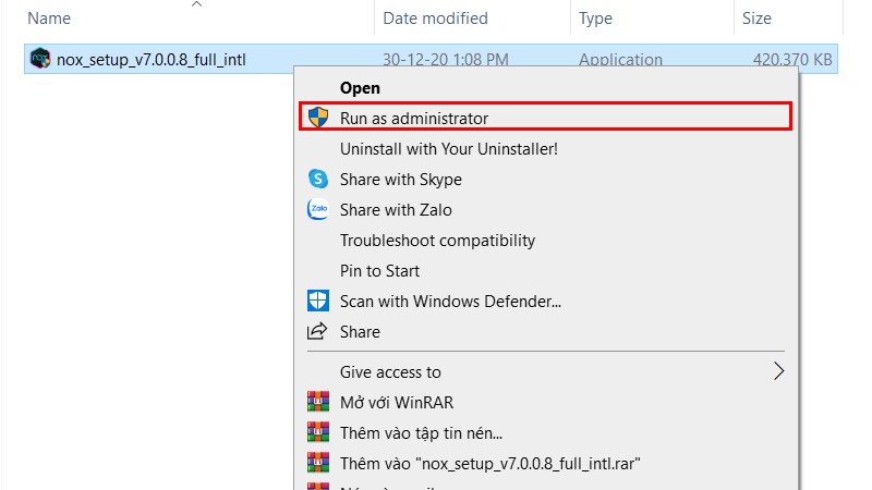 Mở file c&agrave;i đặt NoxPlayer