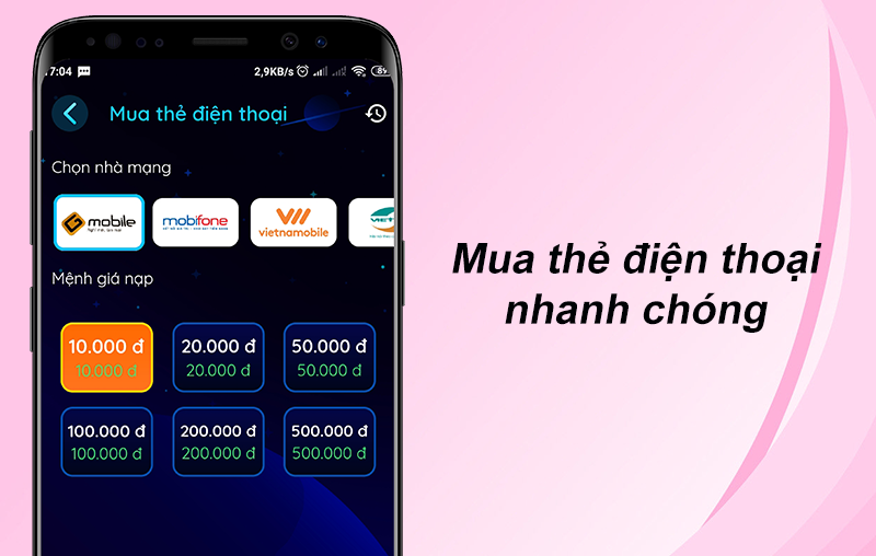 Dễ dàng nạp, mua thẻ cào điện thoại, đăng ký 3G/4G