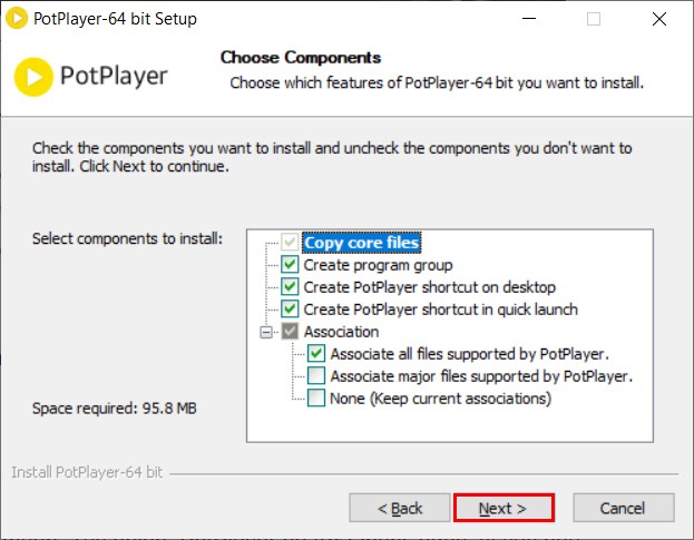 Chọn t&iacute;nh năng c&agrave;i đặt trong Daum PotPlayer