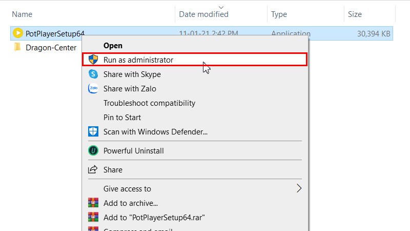 Mở file c&agrave;i đặt Daum PotPlayer