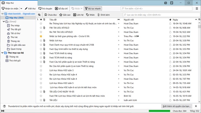 Giao diện chính của Mozilla Thunderbird