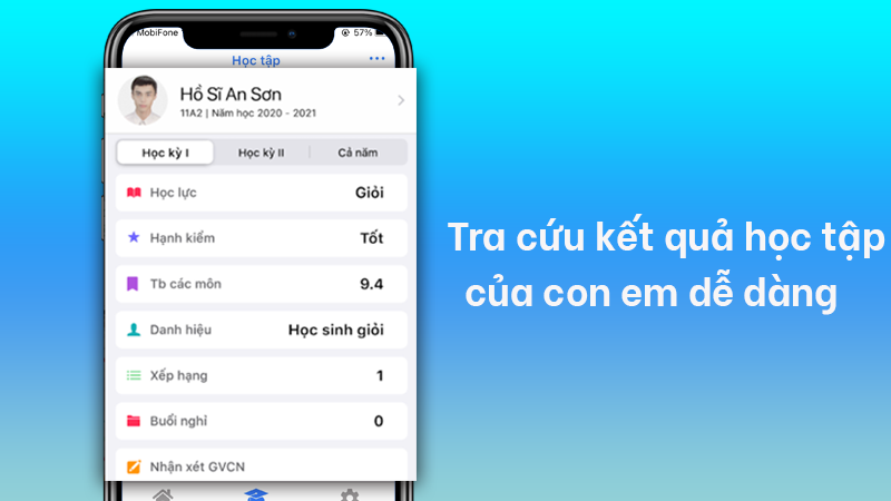 Tra cứu tức thời điểm số, kết quả học tập của con em