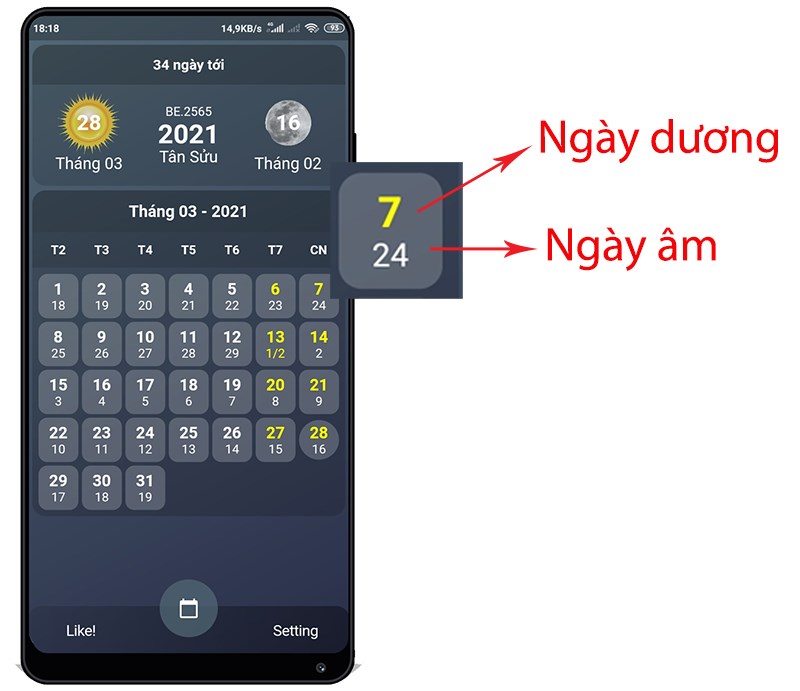 Dễ d&agrave;ng xem lịch &acirc;m v&agrave; lịch dương c&ugrave;ng l&uacute;c