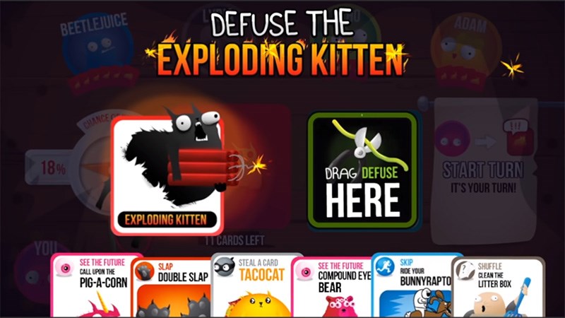Người chơi bốc phải lá bài Mèo Nổ sẽ có nguy cơ cao bị loại khỏi trò chơi