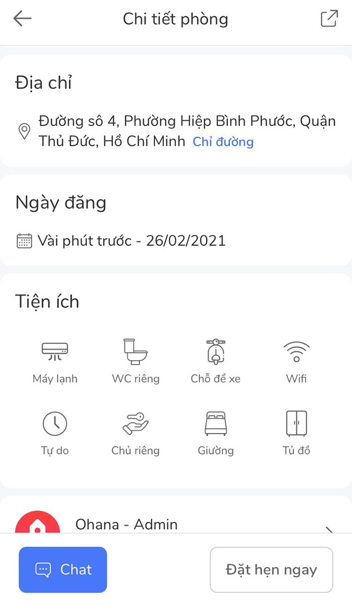 Thông tin về các tiện ích