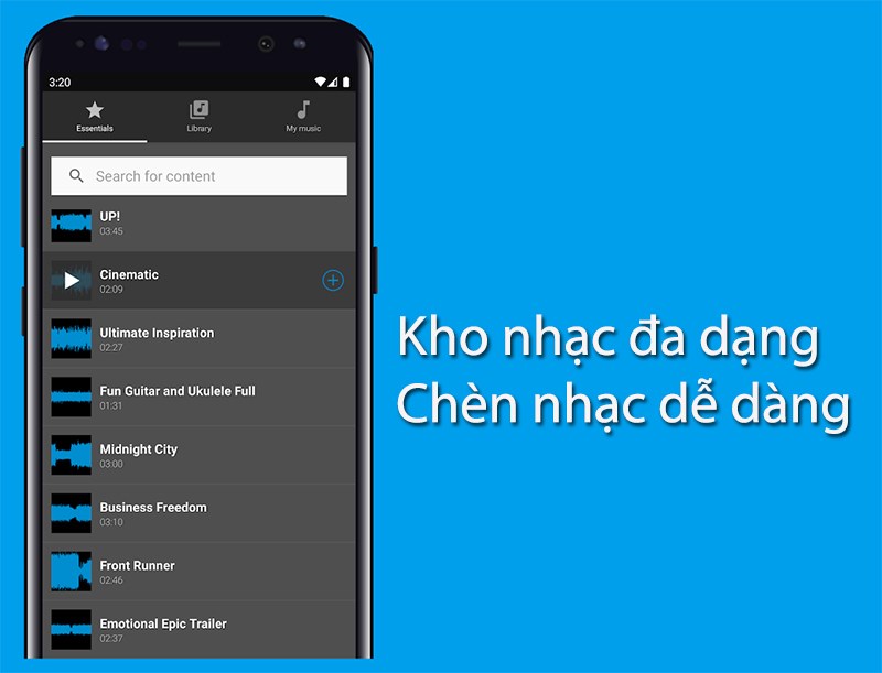 Kho nhạc đa dạng, ch&egrave;n nhạc v&agrave;o video dễ d&agrave;ng