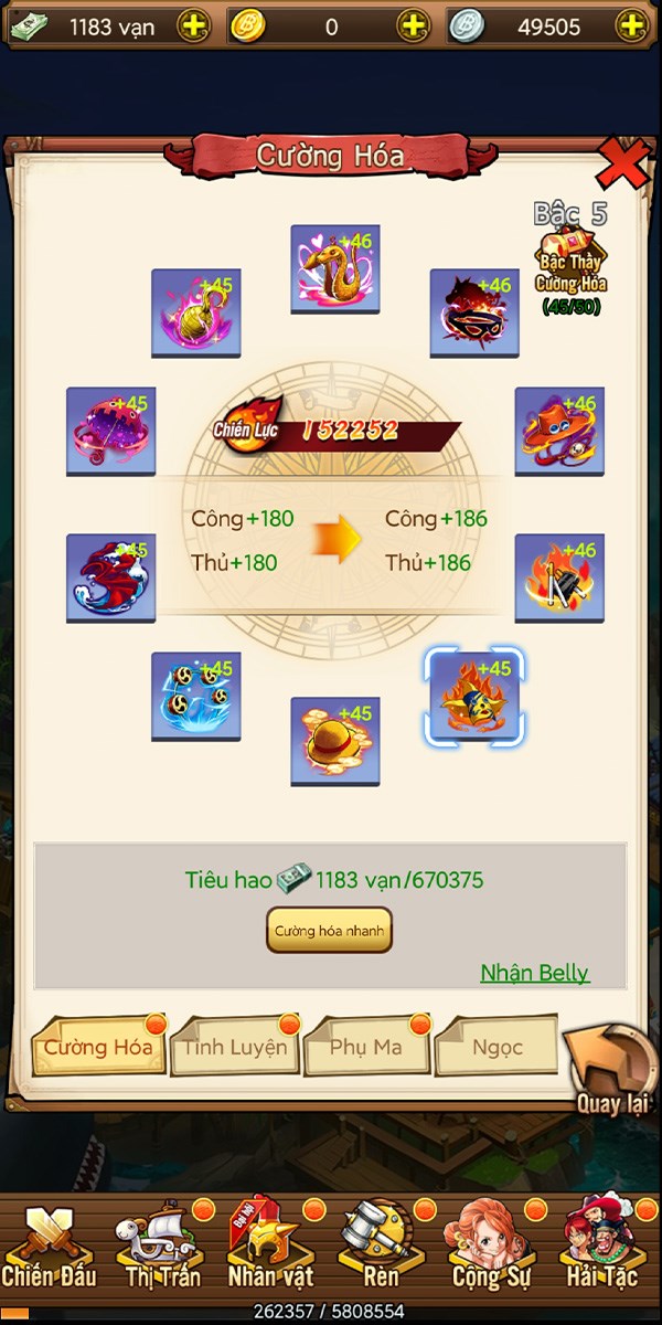 Giao diện cường ho&aacute; trang bị đặc biệt