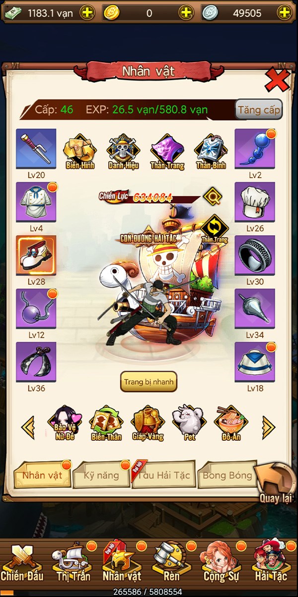 Trang bị của nh&acirc;n vật ch&iacute;nh