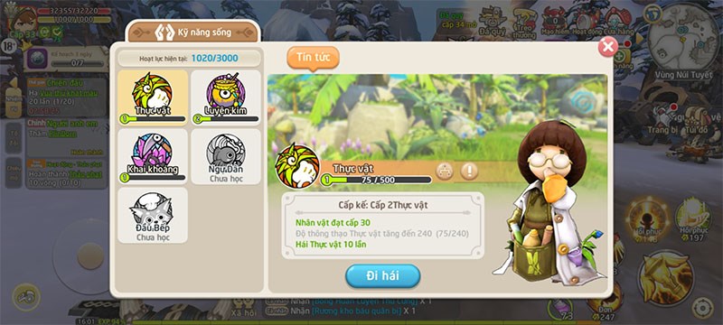 Giao diện kỹ năng sống của nh&acirc;n vật