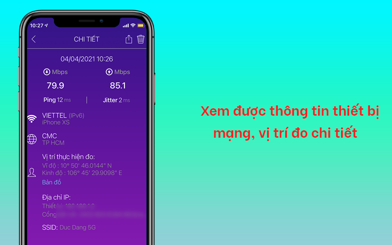 Xem được thông tin thiết bị mạng, vị trí đo