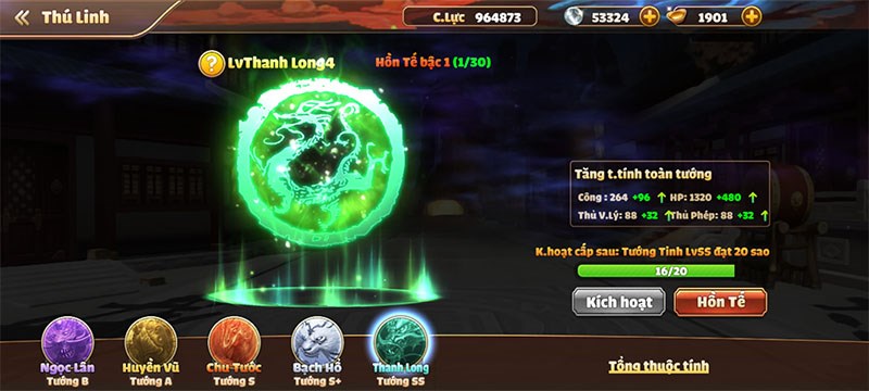 K&iacute;ch hoạt v&agrave; n&acirc;ng cấp Th&uacute; Linh sẽ gi&uacute;p gia tăng sức mạnh cho to&agrave;n đội 