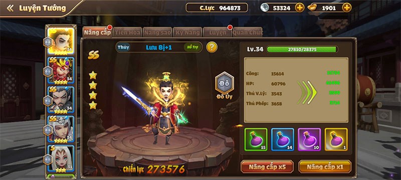 Người chơi c&oacute; thể sử dụng b&igrave;nh kinh nghiệm để tăng cấp nhanh cho anh h&ugrave;ng