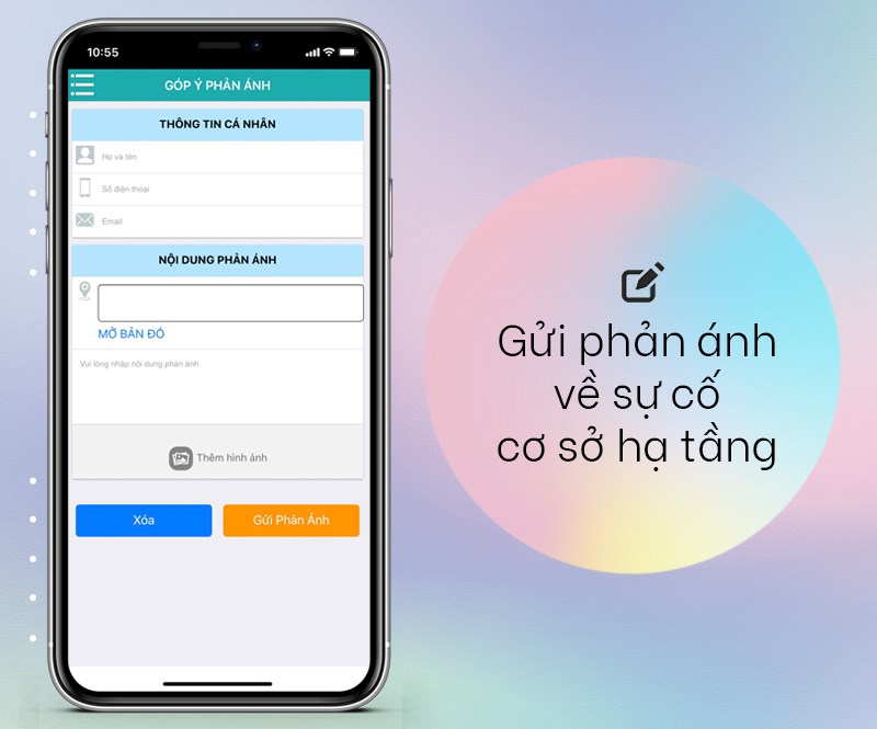 Gửi phản ánh các sự cố, hư hỏng hạ tầng kỹ thuật trên địa bàn