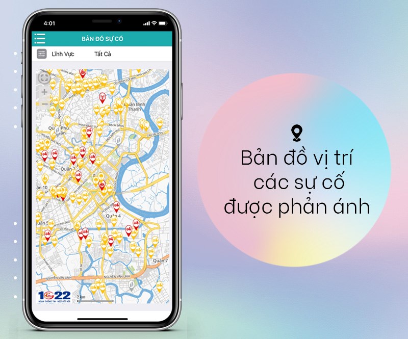 Theo dõi bản đồ vị trí các sự cố được phản ánh