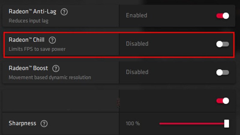 Bật Radeon Chill