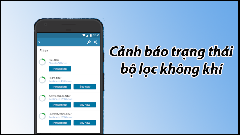  Nhận cảnh b&aacute;o về trạng th&aacute;i bộ lọc kh&ocirc;ng kh&iacute;