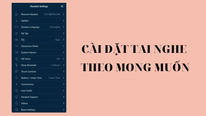 T&ugrave;y chỉnh c&agrave;i đặt &acirc;m thanh tai nghe