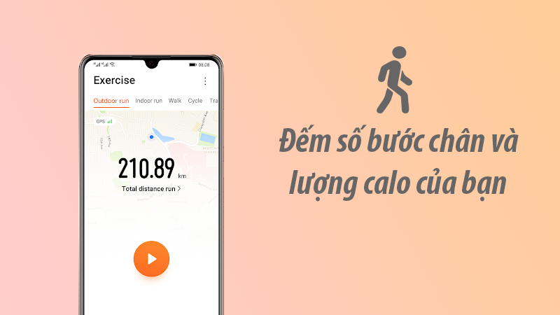  Đếm và ghi lại số bước, lượng calo, quãng đường đi và thời gian tập thể dục 