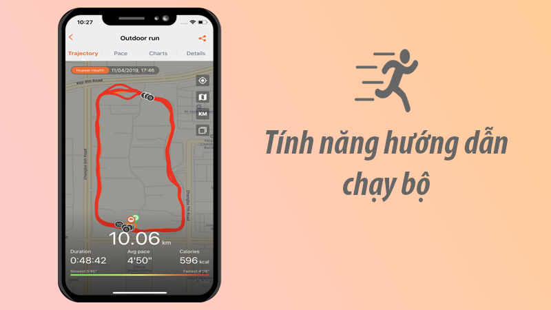  Tính năng Hướng dẫn Chạy bộ hiển thị quãng đường đã chạy cùng thông tin quan trọng để bạn tiện theo dõi