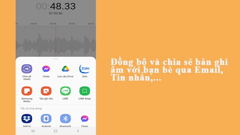 Đồng bộ và chia sẻ bản ghi âm với bạn bè qua Email, Tin nhắn,...