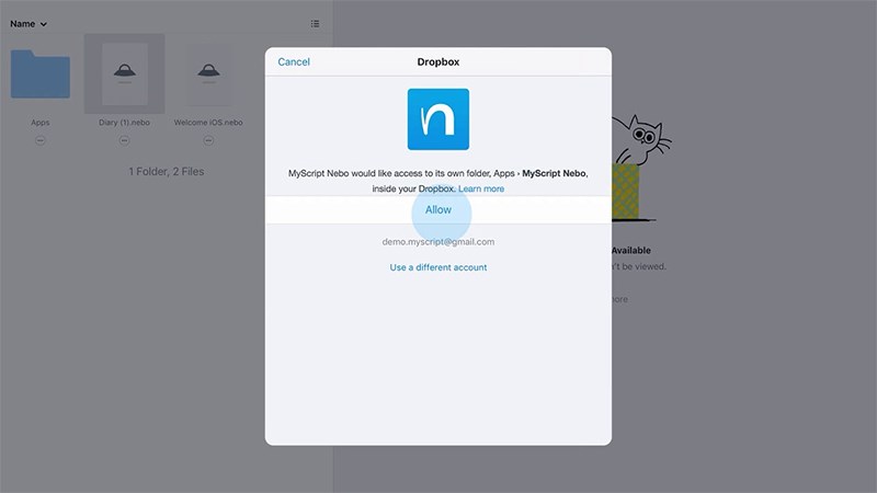 Thao tác đồng bộ hóa Nebo với Dropbox Thao tác đồng bộ hóa Nebo với Dropbox
